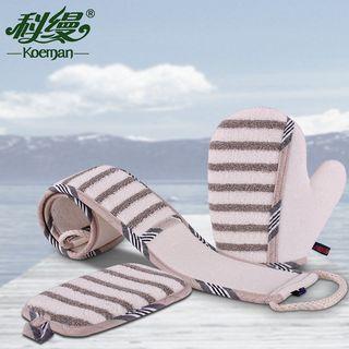 Set Of 3: Striped Back Scrubber + Body Scrubber + Bath Mitt