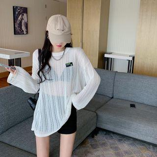 Long-sleeve Cutout Striped Ice Silk Knit Top