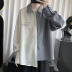 Asymmetric-hem Pinstripe Long-sleeve Shirt