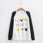 Cat Print Raglan Sleeve Pullover