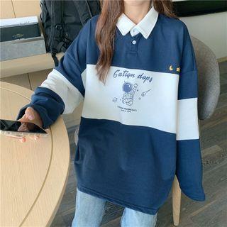 Long-sleeve Printed Color-block T-shirt