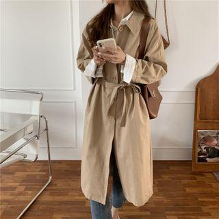 Tie-waist Plain Coat As Shown In Figure - One Size