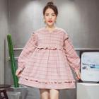 Frilled Plaid Long-sleeve A-line Dress