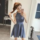 Sleeveless Tie-shoulder Shirred Dress
