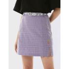 Embroidered Slit-hem Checked A-line Skirt