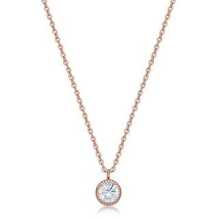 14k Rose Gold Plated Steel Necklace With Crystal Pendant Gold - One Size