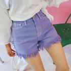 Fringe-hem Colored Cotton Shorts