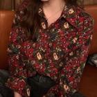 Long-sleeve Floral-pattern Shirt As Shown In Figure - One Size