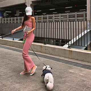 Set: Spaghetti-strap Ribbed Top + Band-waist Boot-cut Pants