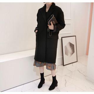 Snap-button Wool Blend Wrap Coat