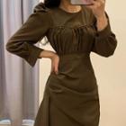 Puff-sleeve Asymmetric Shirred Dress