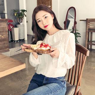 Ruffle-collar Sheer Blouse
