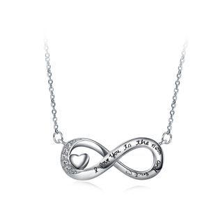 925 Sterling Silver Fashion Simple Horizontal 8 Shape Heart Necklace Silver - One Size