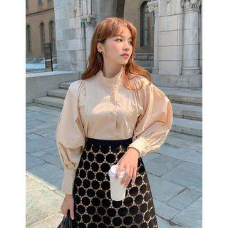 Stand-collar Balloon-sleeve Blouse