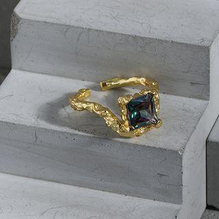 Rhinestone Irregular Sterling Silver Open Ring