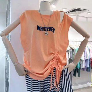 Drawstring Ruched Lettering Sleeveless Top