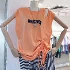 Drawstring Ruched Lettering Sleeveless Top