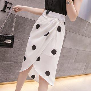 Dotted Asymmetrical Chiffon Pencil Skirt