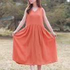 Sleeveless A-line Midi Dress Orange - One Size