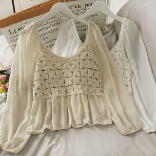 Patchwork Off-shoulder Peplum Top
