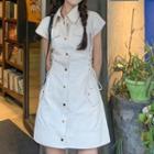 Short-sleeve Lace-up Mini A-line Shirtdress