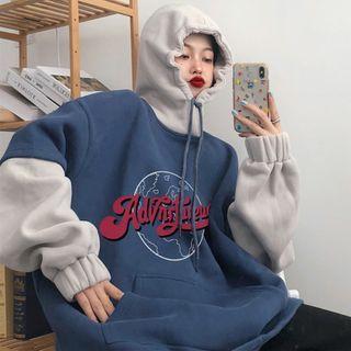 Fleece-lined Two Tone Print Hoodie
