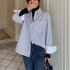 Striped Buttoned Long Sleeve Blouse