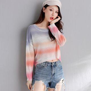Long-sleeve Gradient Cropped Knit Top