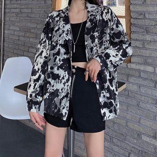 Splash Print Blazer / Plain High-waist Hot Pants / Set