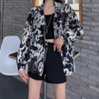 Splash Print Blazer / Plain High-waist Hot Pants / Set