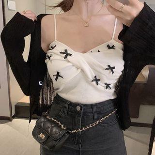 Bow Knit Camisole Top / Cardigan