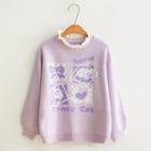 Frilled Trim Cat Sweater Purple - One Size