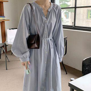 Lantern-sleeve Single-breasted Strap Dress