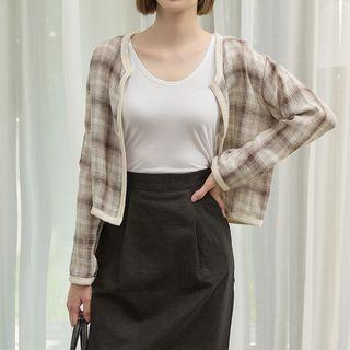 Lightweight Linen Plaid Jacket Brown - One Size
