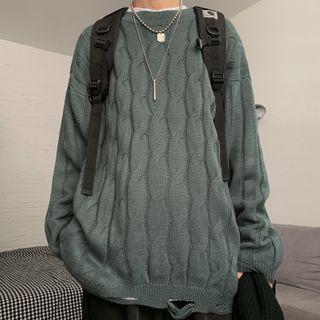 Plain Cable-knit Ripped Sweater