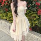 Halter Lace Trim Asymmetrical A-line Dress