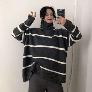 Turtleneck Oversized Striped Sweater
