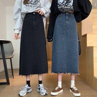 High-waist Button Demin Skirt