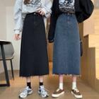 High-waist Button Demin Skirt