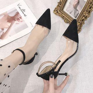 Pvc Paneled Ankle Strap High Heel Sandals