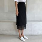 Chiffon-layered Long Pencil Skirt