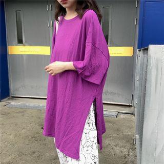 Side Slit Elbow-sleeve T-shirt / Printed Pants