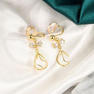 Rhinestone Faux Cat Eye Stone Alloy Dangle Earring 1 Pair - Clip On Earring - Gold - One Size