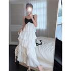 Spaghetti Strap Two-tone Ruffle Dress