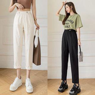 High Waist Plain Linen Harem