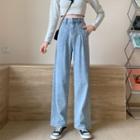 High-waist Lace Trim Loose Fit Jeans