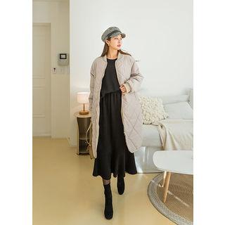 Tall Size Quilted Padded Long Zip Jacket