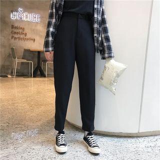 Plain High-waist Cropped Dress Pants