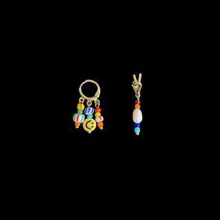 Smiley Faux Pearl Asymmetrical Dangle Earring