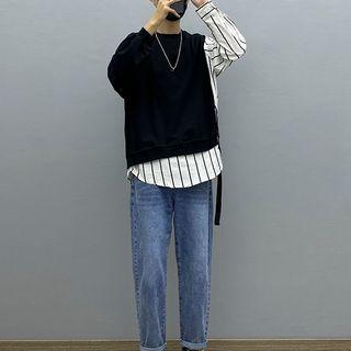 Striped Panel Sweatshirt / Straight Leg Jeans